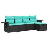 Set Divani da Giardino 5 pz con Cuscini in Polyrattan Nero