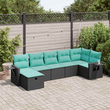 Set Divani da Giardino con Cuscini 7pz Nero Polyrattan