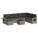 Set Divano da Giardino 9 pz con Cuscini Grigio in Polyrattan