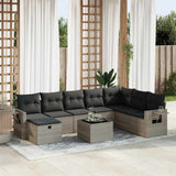 Set Divano da Giardino 9 pz con Cuscini Grigio in Polyrattan