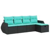 Set Divani da Giardino 5 pz con Cuscini in Polyrattan Nero