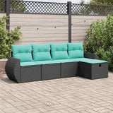 Set Divani da Giardino 5 pz con Cuscini in Polyrattan Nero
