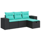 Set Divani da Giardino 4 pz con Cuscini Nero in Polyrattan