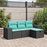 Set Divani da Giardino 4 pz con Cuscini Nero in Polyrattan