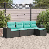 Set Divani da Giardino 5 pz con Cuscini in Polyrattan Nero