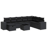 Set Divani da Giardino 9 pz con Cuscini Nero in Polyrattan