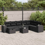 Set Divani da Giardino 9 pz con Cuscini Nero in Polyrattan