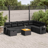 Set Divani da Giardino 9 pz con Cuscini Nero in Polyrattan