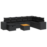 Set Divani da Giardino 9 pz con Cuscini Nero in Polyrattan