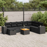 Set Divani da Giardino 9 pz con Cuscini Nero in Polyrattan