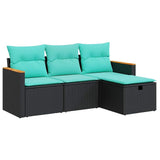 Set Divani da Giardino 4 pz con Cuscini Nero in Polyrattan