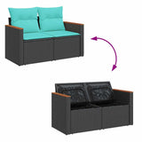 Set Divani da Giardino 4 pz con Cuscini Nero in Polyrattan
