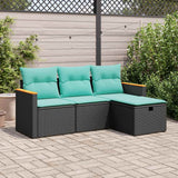 Set Divani da Giardino 4 pz con Cuscini Nero in Polyrattan