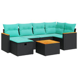 Set Divani da Giardino con Cuscini 7pz Nero Polyrattan