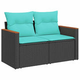 Set Divani da Giardino con Cuscini 7pz Nero Polyrattan
