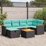 Set Divani da Giardino con Cuscini 7pz Nero Polyrattan