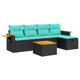 Set Divano da Giardino 6 pz con Cuscini Nero in Polyrattan