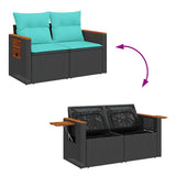 Set Divano da Giardino 6 pz con Cuscini Nero in Polyrattan