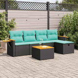 Set Divano da Giardino 6 pz con Cuscini Nero in Polyrattan