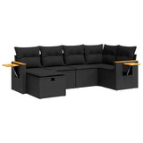 Set Divano da Giardino 6 pz con Cuscini Nero in Polyrattan