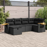 Set Divano da Giardino 6 pz con Cuscini Nero in Polyrattan