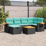 Set Divani da Giardino con Cuscini 7pz Nero Polyrattan