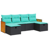 Set Divano da Giardino 6 pz con Cuscini Nero in Polyrattan