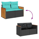 Set Divano da Giardino 6 pz con Cuscini Nero in Polyrattan