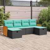 Set Divano da Giardino 6 pz con Cuscini Nero in Polyrattan