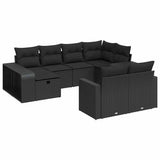 Set Divani da Giardino 10pz con Cuscini in Polyrattan Nero