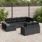 Set Divani da Giardino 10pz con Cuscini in Polyrattan Nero