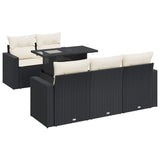 Set Divano da Giardino 6 pz con Cuscini Nero in Polyrattan