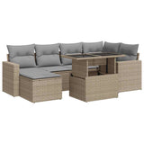 Set Divani da Giardino 7 pz con Cuscini Beige in Polyrattan