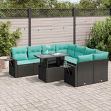 Set Divani Giardino 9 pz con Cuscini Nero Polyrattan Acacia