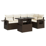 Set Divano da Giardino 6 pz con Cuscini Marrone in Polyrattan
