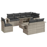 Set Divano da Giardino 9pz con Cuscini Grigio Chiaro Polyrattan