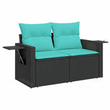 Set Divani Giardino 10pz con Cuscini Nero in Polyrattan Acacia