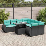 Set Divani da Giardino 9 pz con Cuscini Nero Polyrattan Acacia