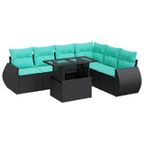Set Divani da Giardino con Cuscini 7pz Nero Polyrattan Acacia