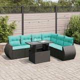 Set Divani da Giardino con Cuscini 7pz Nero Polyrattan Acacia