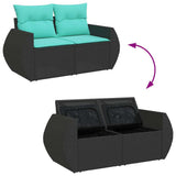 Set Divani Giardino 10pz con Cuscini Nero in Polyrattan Acacia