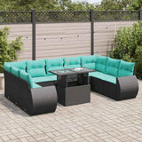 Set Divani Giardino 10pz con Cuscini Nero in Polyrattan Acacia