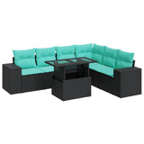 Set Divani Giardino 7pz con Cuscini Nero in Polyrattan Acacia