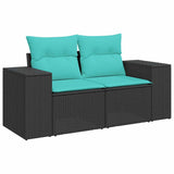 Set Divani Giardino 7pz con Cuscini Nero in Polyrattan Acacia