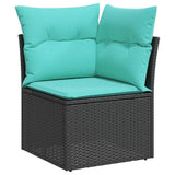 Set Divani Giardino 7pz con Cuscini Nero in Polyrattan Acacia