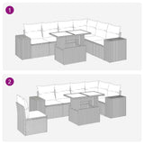 Set Divani Giardino 7pz con Cuscini Nero in Polyrattan Acacia