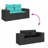 Set Divani Giardino 7pz con Cuscini Nero in Polyrattan Acacia