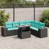 Set Divani Giardino 7pz con Cuscini Nero in Polyrattan Acacia