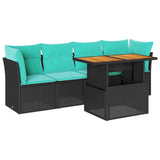 Set Divani da Giardino 5 pz con Cuscini in Polyrattan Nero