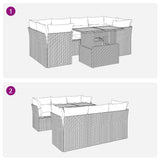Set Divani da Giardino con Cuscini 7pz Nero Polyrattan